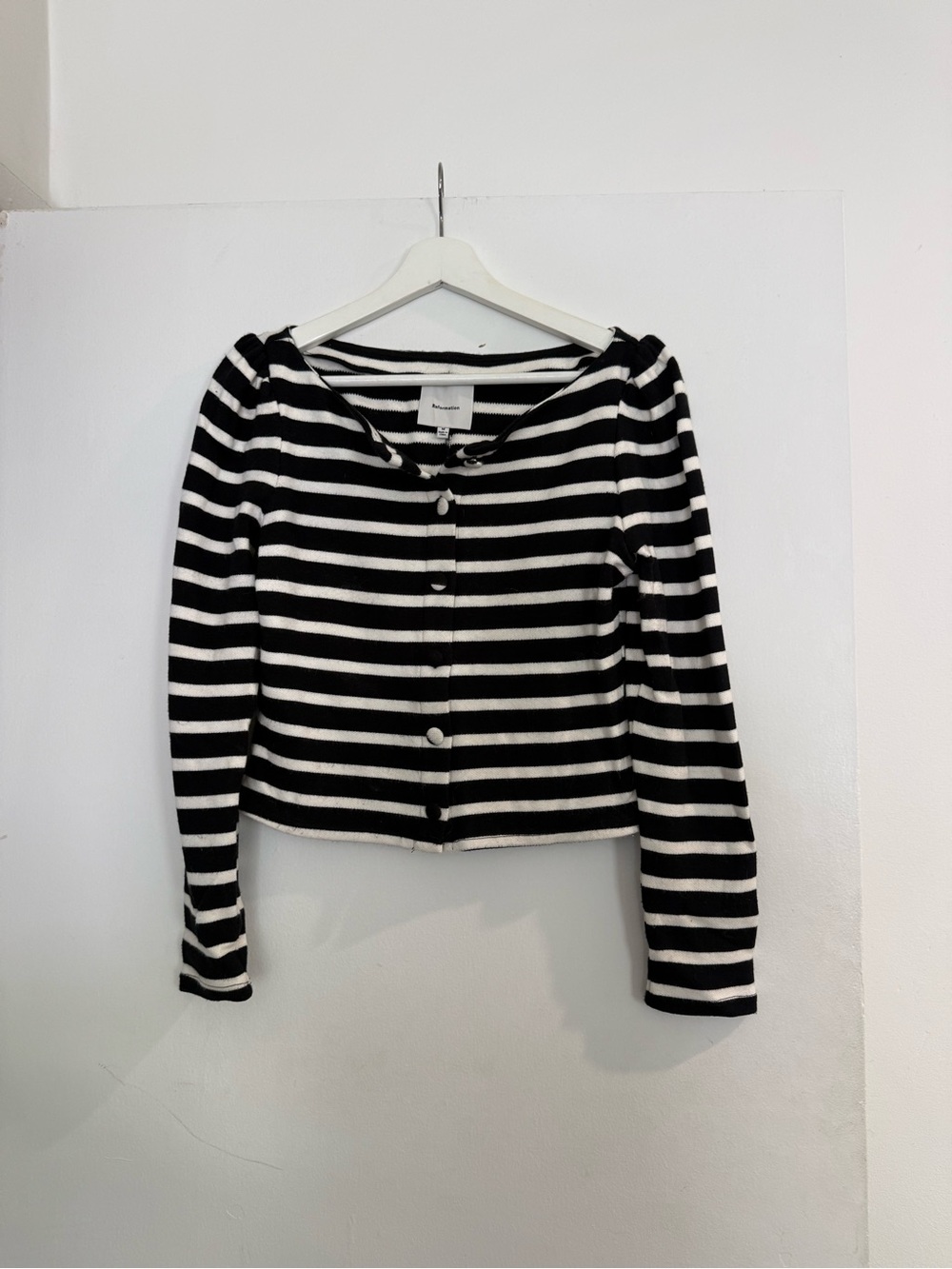 Reformation Black and White Striped Button-Down Top